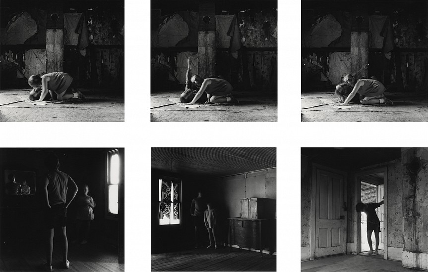 Ralph Eugene Meatyard, Disabled Living Activity Group, 1968-69
6 vintage gelatin silver prints
Each trimmed to image and mounted to 11 1/2 x 9 5/8 in. 2 ply Strathmore mat board and in original exhibition mat 16 3/8 x 13 3/8 in. Each titled and numbered sequentially in ink with photographer's stamp on mount verso. [Titled abbreviated on prints 2-6.]

8406
$30,000