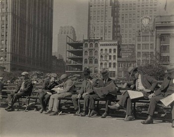 Work:&nbsp;City Hall Park (facing Broadway and Park Row with the Woolworth Building at the left)