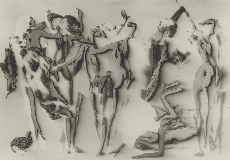 Raoul Ubac, Combat de Penthésilée, 1937
Vintage gelatin silver print, 5 7/16 x 7 7/8 in. (13.8 x 20 cm)
Photographer's signature “R UBAC", title, date and "1er Etat collage solarisation" in photographer's hand with daughter's authentication and illustration reference and measurements in another hand in pencil on print verso.
8569
Sold