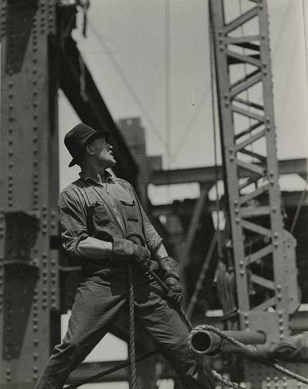 Lewis Hine, Derrick-Man on Empire State Building, 1930
Vintage gelatin silver print, 9 9/16 x 7 9/16 in. (24.3 x 19.2 cm)
Title in ink with photographer's Interpretive Photography Hastings-on-Hudson stamp and notations in pencil on print verso.
8602
$12,000