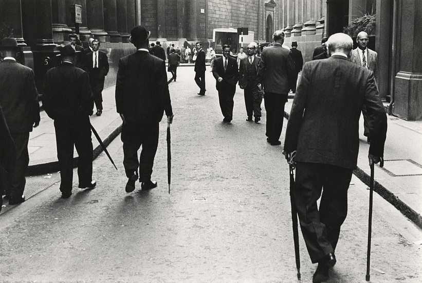 Roger Mayne, Throgmorton Street, City of London, 1960
Vintage gelatin silver print, 7 1/8 x 10 5/8 in. (18.1 x 27 cm)
Signed, titled, and dated with notations in pencil on print verso.
6501
$6,850